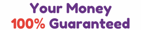 A purple background with the words your money guaranteed.