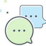 Two speech bubbles on a green background.