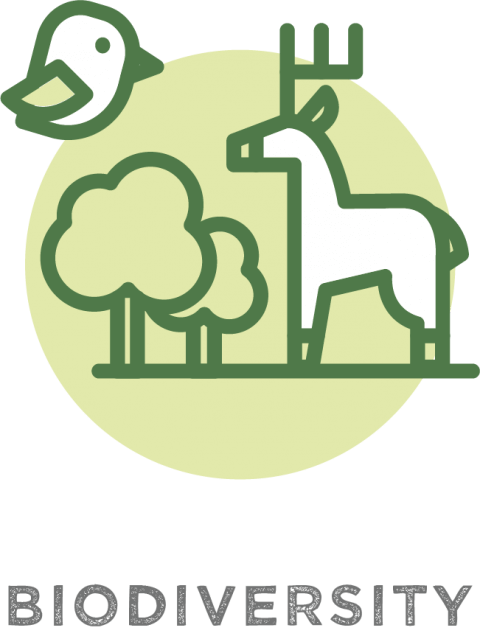 The logo for biodiversity, with a deer and a bird.