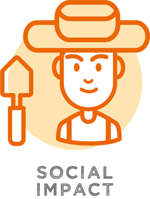 Social impact icon with a man in a hat holding a shovel.