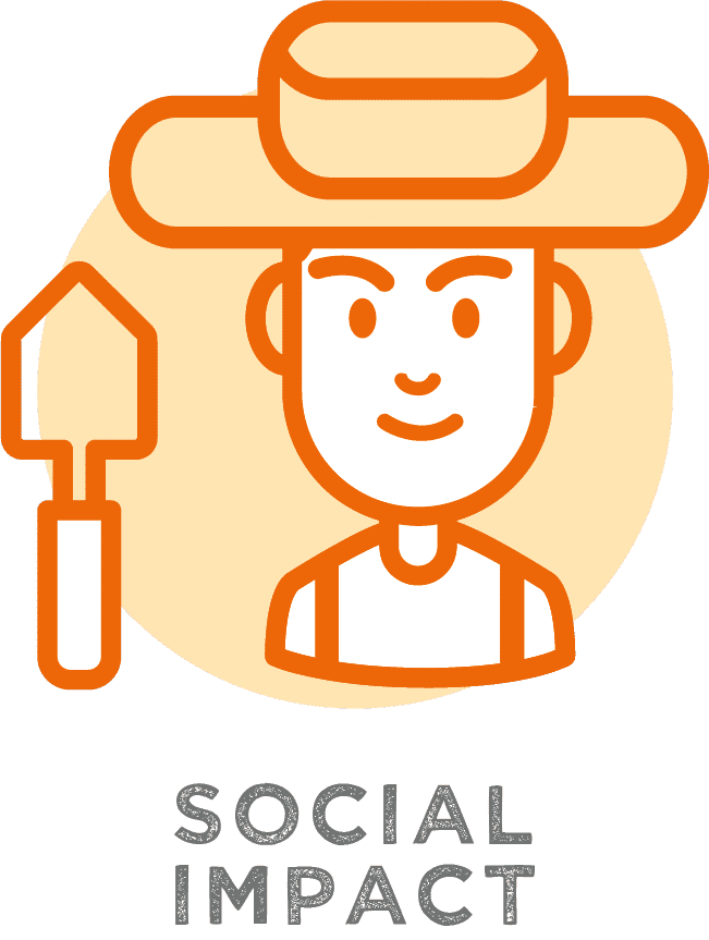 Social impact icon with a man in a hat holding a shovel.
