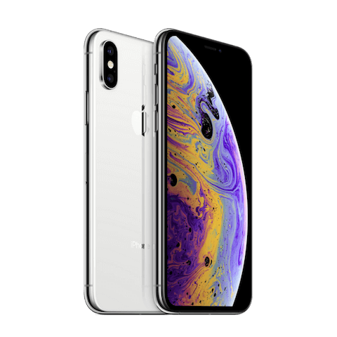 An iphone xs is shown on a black background.