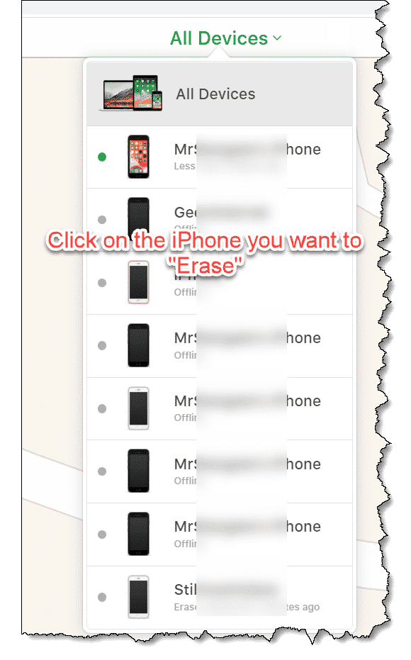 A screen showing all the devices you want to remove iCloud.
